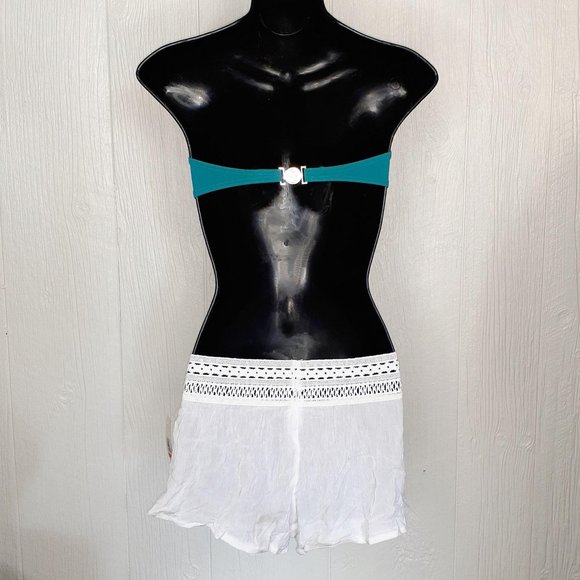 VS Teal Bandeau Top & White Gauze Cover-up Shorts Bundle - Picture 4 of 8